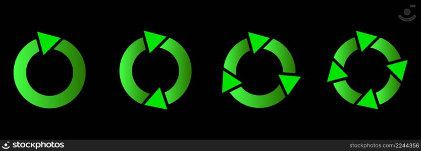 Green circular arrows. Round logo. Recycling illustration set. Arrow collection. Vector illustration. stock image. EPS 10.. Green circular arrows. Round logo. Recycling illustration set. Arrow collection. Vector illustration. stock image.