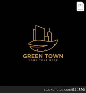 green city agriculture with gold color logo template vector illustration icon element isolated. green city agriculture with gold color logo template vector illustration icon element