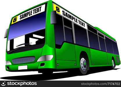 Green City bus on the road. Coach. Vector illustration