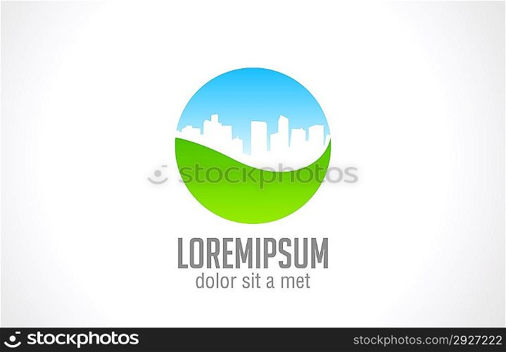 Green City eco logo template. Ecology concept icon. Business realty. Real estate. Natural living. Vector. Editable.