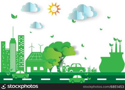 Green city with eco concept elements. Vector illustration