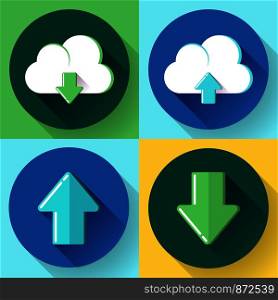 Green Cloud download icons. Flat design style for your apps.. Upload and download icon set. Flat design style