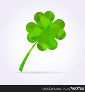 Green clover leaf in low poly style. Vector shamrock illustration