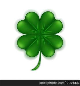 Green clover leaf isolated on white background. Four leaf clover 3d. Good luck symbol for St. Patricks Day. Vector illustration.. Four leaf clover 3d. Good luck symbol 