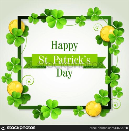 Green clover leaves and golden coins for St. Patrick&rsquo;s Day