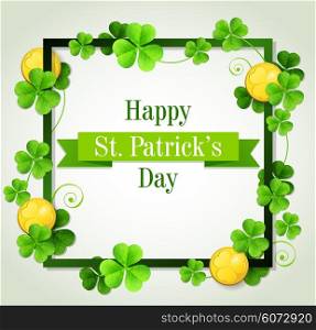Green clover leaves and golden coins for St. Patrick&rsquo;s Day