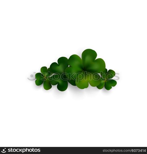 Green clovers on white with shadow, decoration for greeting cards. St Patricks day vector design.