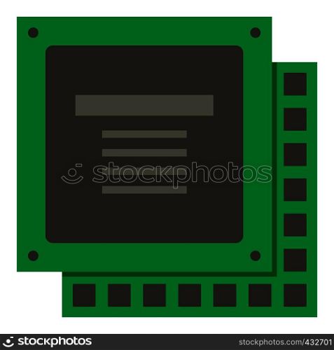 Green computer CPU processor chip icon flat isolated on white background vector illustration. Green computer CPU processor chip icon isolated