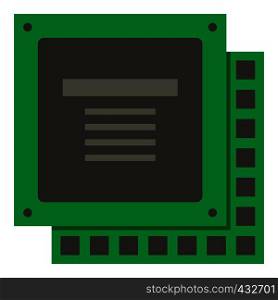 Green computer CPU processor chip icon flat isolated on white background vector illustration. Green computer CPU processor chip icon isolated