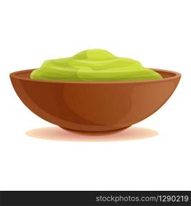 Green condiment bowl icon. Cartoon of green condiment bowl vector icon for web design isolated on white background. Green condiment bowl icon, cartoon style