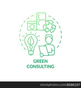 Green consulting green gradient concept icon. Energy conservation. In demand small business idea abstract idea thin line illustration. Isolated outline drawing. Myriad Pro-Bold font used. Green consulting blue gradient concept icon