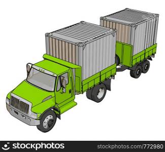 Green container truck with trailer vector illustration on white background
