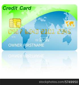 Green credit card with shadow over wite background. Vector illustration