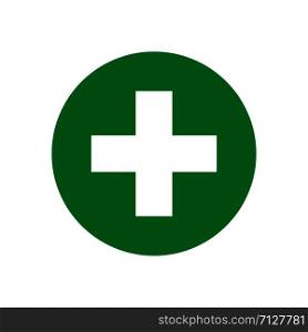 Green cross isolated vector medical or pharmacy icon sign or symbol. Medicine services. Vector flat medical care illustration. First aid. EPS 10. Green cross isolated vector medical or pharmacy icon sign or symbol. Medicine services. Vector flat medical care illustration. First aid.