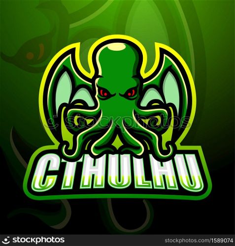 Green cthulhu mascot esport logo design