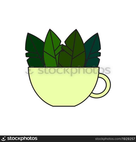 Green cup with leaf. Green tea icon. Natural drink symbol. Decoration art design. Vector illustration. Stock image. EPS 10.. Green cup with leaf. Green tea icon. Natural drink symbol. Decoration art design. Vector illustration. Stock image.