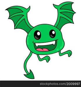 green cute face bat winged monster