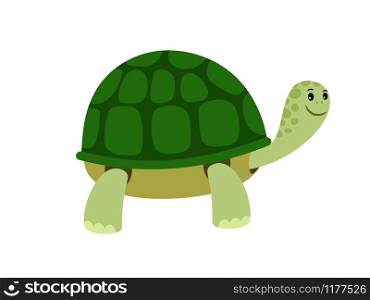 Green cute turtle cartoon icon isolated on white background, vector illustration. Green cute turtle cartoon icon