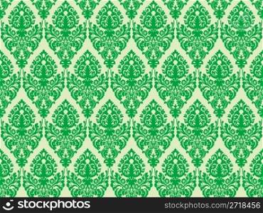 green damask seamless texture, abstract pattern; vector art illustration