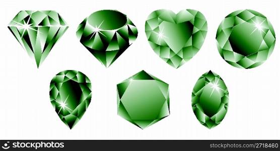 green diamonds collection against white background, abstract vector art illustration
