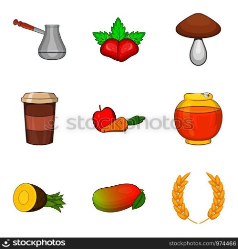 Green diet icons set. Cartoon set of 9 green diet vector icons for web isolated on white background. Green diet icons set, cartoon style