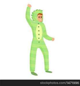 Green dino pajama boy icon. Cartoon of green dino pajama boy vector icon for web design isolated on white background. Green dino pajama boy icon, cartoon style