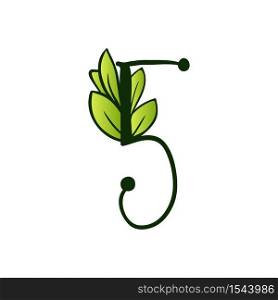 Green Doodling Eco Alphabet Five Number Sign.Type with Leaves. Isolated Latin Uppercase. Typography Bold Spring Letter or Doodle abc Characters for Monogram Words and Logo.. Doodling Eco Alphabet Five Number.Type with Leaves. Isolated Latin Uppercase