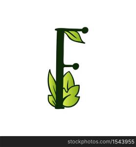 Green Doodling Eco Alphabet Letter F.Type with Leaves. Isolated Latin Uppercase. Typography Bold Spring Letter or Doodle abc Characters for Monogram Words and Logo.. Doodling Eco Alphabet Letter F.Type with Leaves. Isolated Latin Uppercase