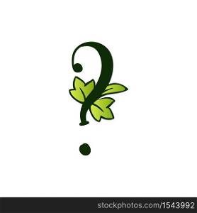 Green Doodling Eco Alphabet Letter Question Mark.Type with Leaves. Isolated Latin Uppercase. Typography Bold Spring Letter or Doodle abc Characters for Monogram Words and Logo.. Doodling Eco Alphabet Letter Question Mark.Type with Leaves. Isolated Latin Uppercase