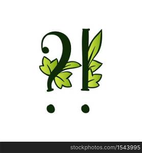Green Doodling Eco Alphabet Letter Question Mark.Type with Leaves. Isolated Latin Uppercase. Typography Bold Spring Letter or Doodle abc Characters for Monogram Words and Logo.. Doodling Eco Alphabet Letter Question and Exclamation Mark.Type with Leaves. Isolated Latin Uppercase