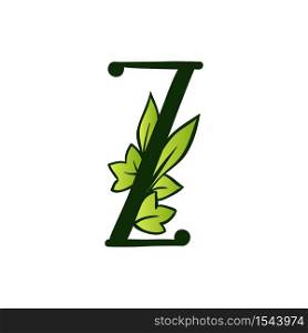 Green Doodling Eco Alphabet Letter Z.Type with Leaves. Isolated Latin Uppercase. Typography Bold Spring Letter or Doodle abc Characters for Monogram Words and Logo.. Doodling Eco Alphabet Letter Z.Type with Leaves. Isolated Latin Uppercase