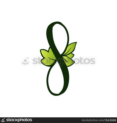 Green Doodling Eco Alphabet Number Eight Sign.Type with Leaves. Isolated Latin Uppercase. Typography Bold Spring Letter or Doodle abc Characters for Monogram Words and Logo.. Doodling Eco Alphabet Number Eight.Type with Leaves. Isolated Latin Uppercase