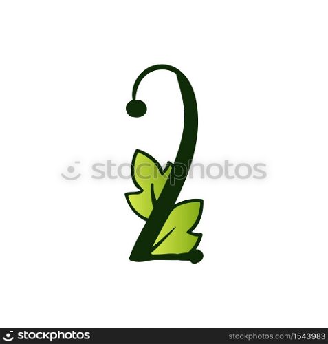 Green Doodling Eco Alphabet Two Number Sign.Type with Leaves. Isolated Latin Uppercase. Typography Bold Spring Letter or Doodle abc Characters for Monogram Words and Logo.. Doodling Eco Alphabet Two Number.Type with Leaves. Isolated Latin Uppercase