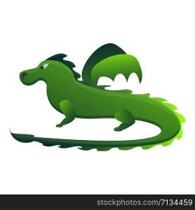 Green dragon icon. Cartoon of green dragon vector icon for web design isolated on white background. Green dragon icon, cartoon style
