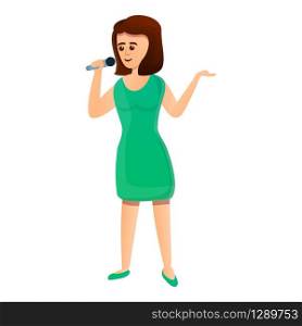 Green dress singer icon. Cartoon of green dress singer vector icon for web design isolated on white background. Green dress singer icon, cartoon style