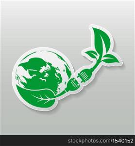 Green earth Concept Power plug leaves ecology emblem or logo,Vector illustration