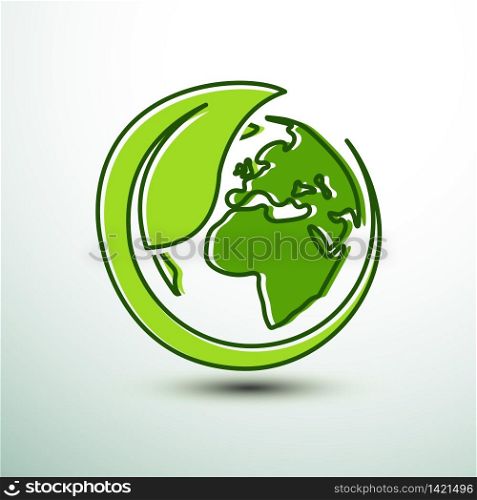 Green earth concept with leaves line art ,vector illustration