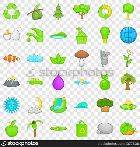Green earth icons set. Cartoon style of 36 green earth vector icons for web for any design. Green earth icons set, cartoon style