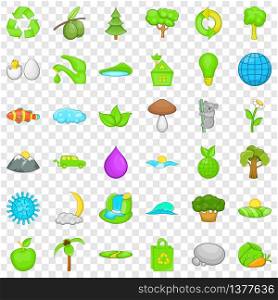 Green earth icons set. Cartoon style of 36 green earth vector icons for web for any design. Green earth icons set, cartoon style