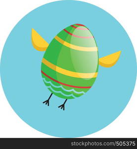 Green Easter egg with chicken wings and legs flying illustration web vector on a white background