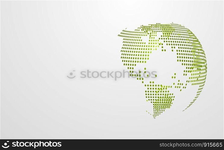 Green Eco earth abstract global dot map on white grey background. Modern design wallpaper presentation template. Vector illustration graphic. Earth day concept. Futuristic technology abstract