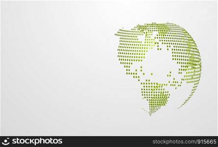 Green Eco earth abstract global dot map on white grey background. Modern design wallpaper presentation template. Vector illustration graphic. Earth day concept. Futuristic technology abstract