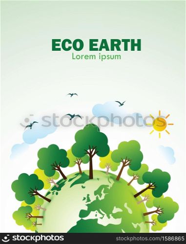 green Eco Earth with green tree ecology concept ,vector illustration