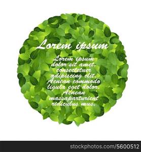 Green eco friendly label from green leaves. Vector illustration.