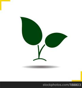Green eco icon. Drop shadow ecology silhouette symbol. Growing plant with leaves. Vector isolated illustration. Green eco icon