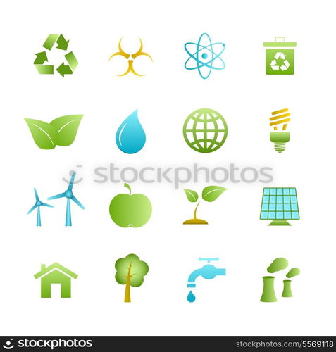 Green eco icons set of apple leaf tree and water isolated vector illustration