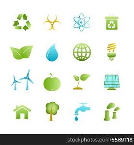 Green eco icons set of apple leaf tree and water isolated vector illustration