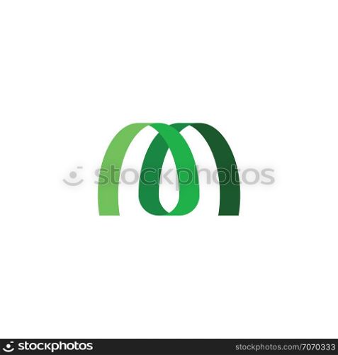 green eco letter m logo ribbon vector design