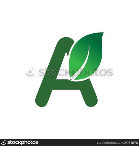 Green eco letters A logo with leaves. /symbol / alphabet / botanical / naturalGreen Letter A With Leaf Logo illustration design template