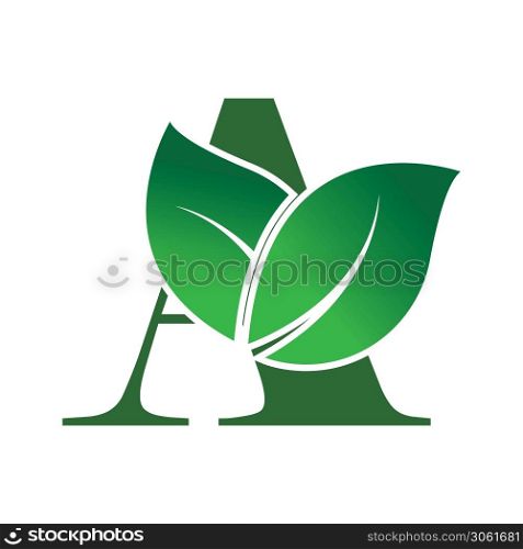 Green eco letters A logo with leaves. /symbol / alphabet / botanical / naturalGreen Letter A With Leaf Logo illustration design template